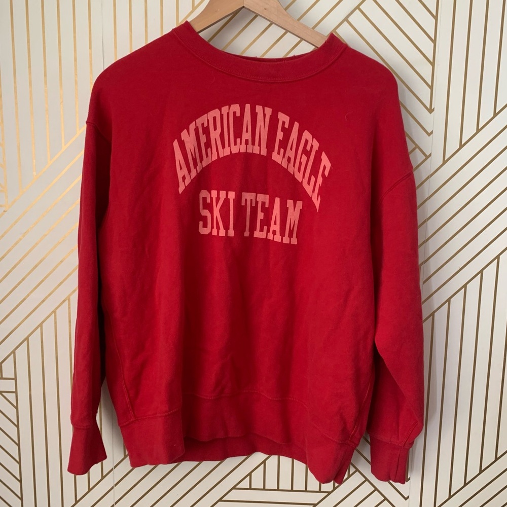 AE Super Soft Ski Team Graphic Sweatshirt crew neck  oversized cotton blend XS
